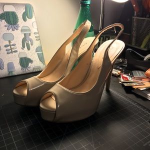 GUESS Slingback Peep Toe Platform Pump, Nude, 8.5